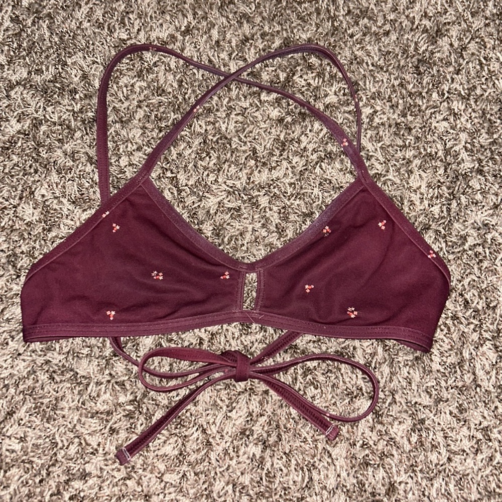 Jolyn Clothing Burgundy Floral-Accent Bikini Top